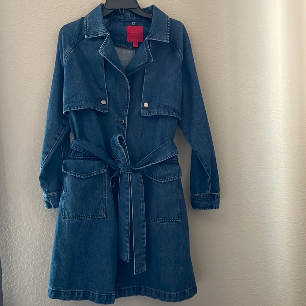 Vintage Jennifer Lopez long jeans jacket,size small.